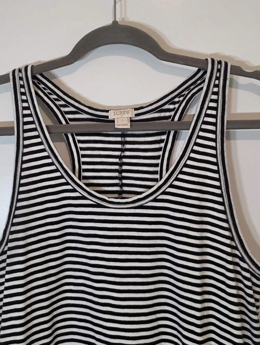 J. Crew Fact Cotton Racerback Tank Dress Knee Length Black White Striped Large